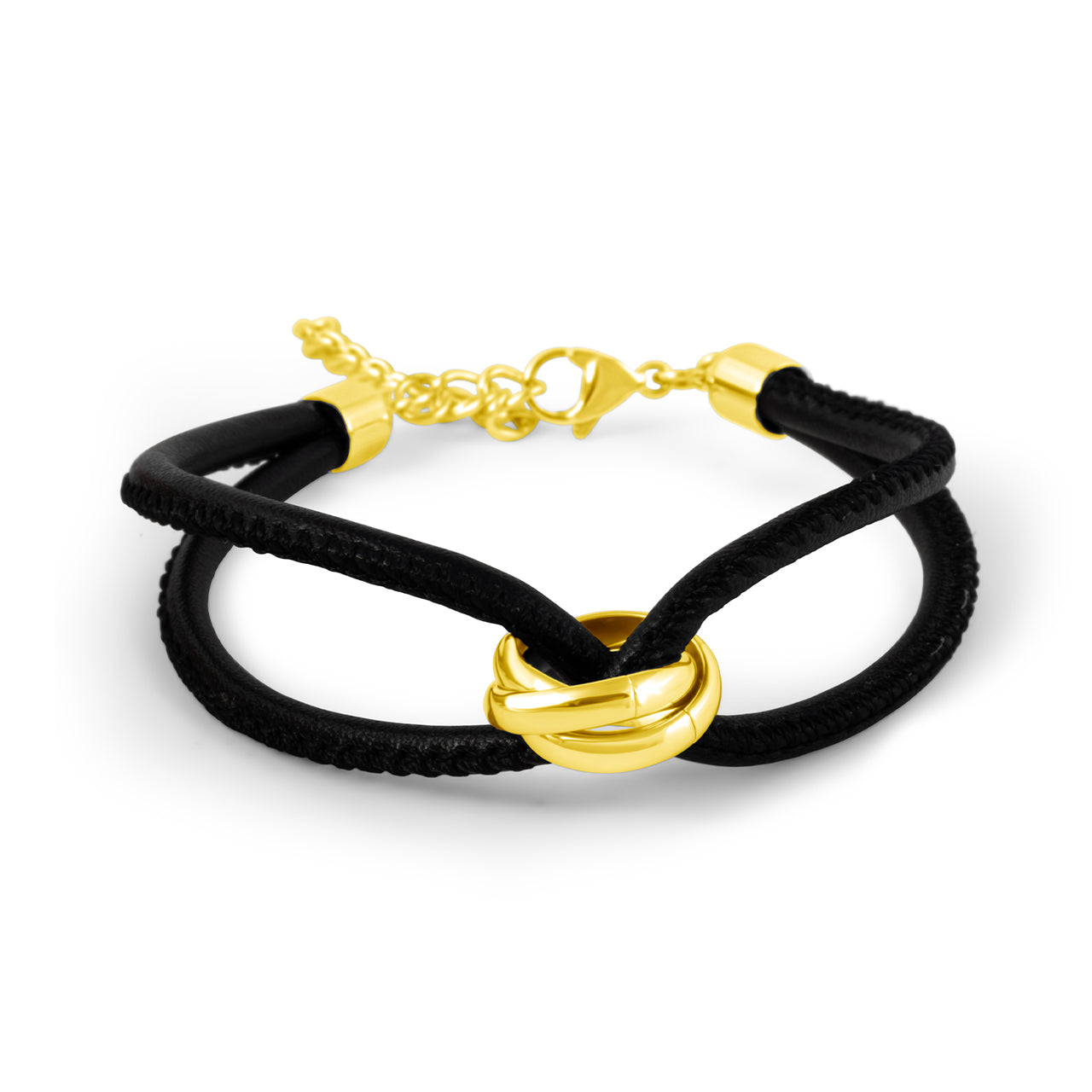 Black Leather Bracelet Gold