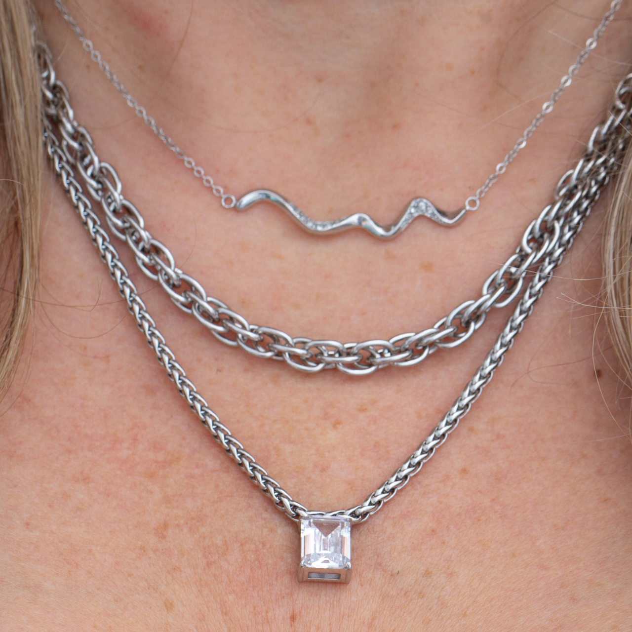 Crystal Current Necklace Bundle - Silver