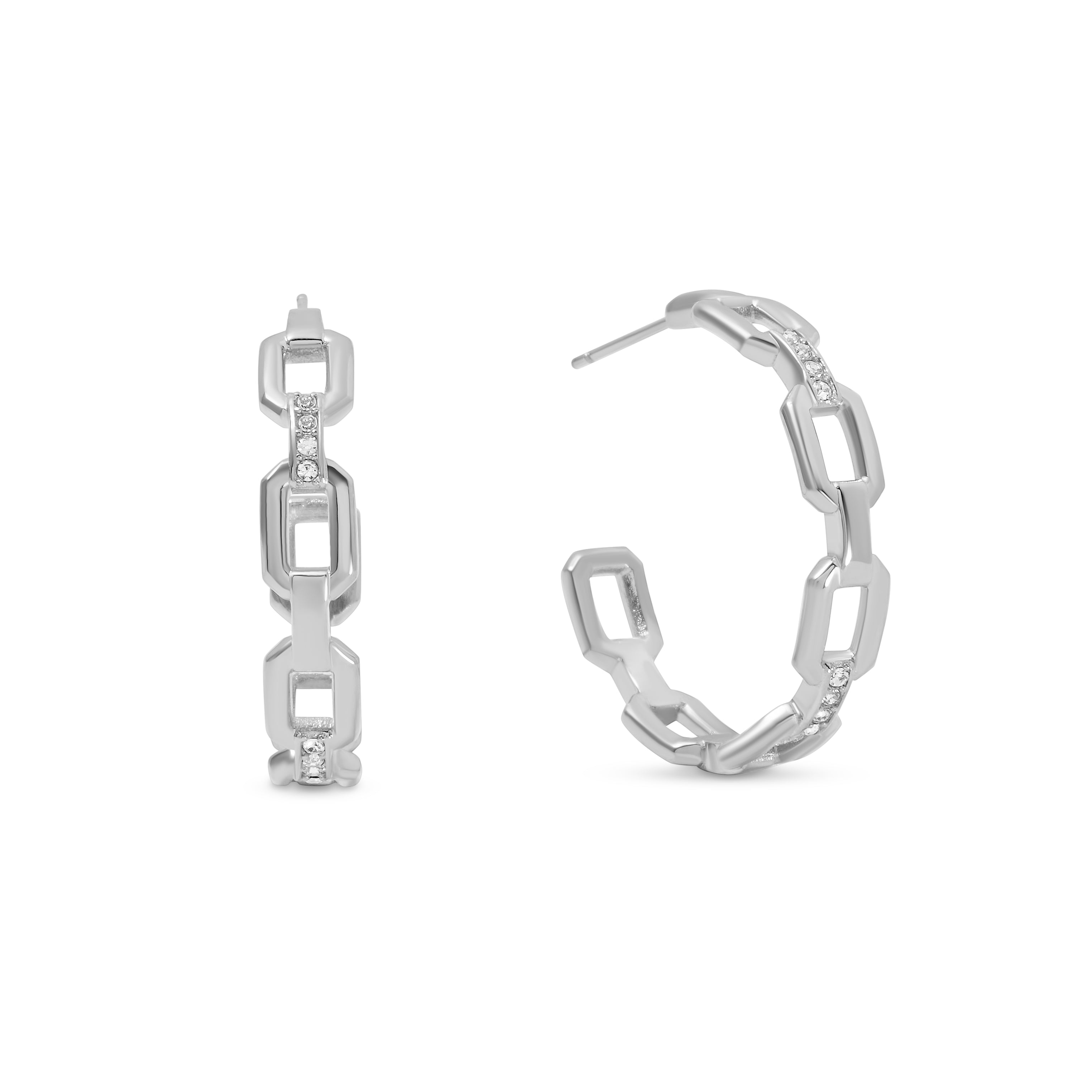 Bonded Box Chain Hoop Earrings Silver