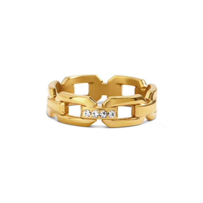Bonded Box Chain Ring with Preciosa - Gold