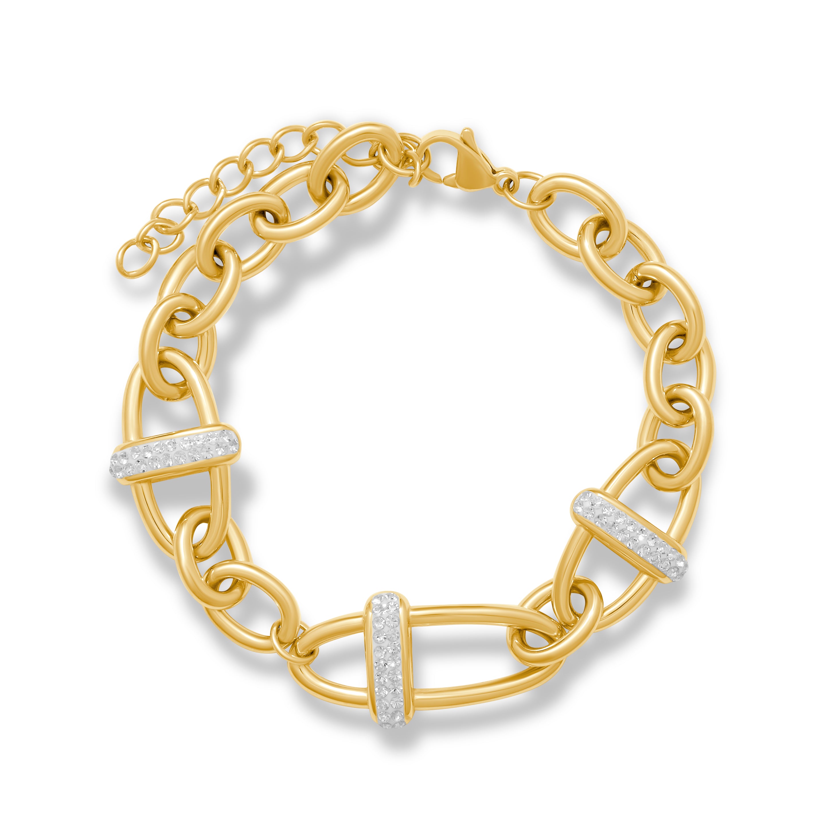Oval Link Chain Bracelet with Preciosa - Gold