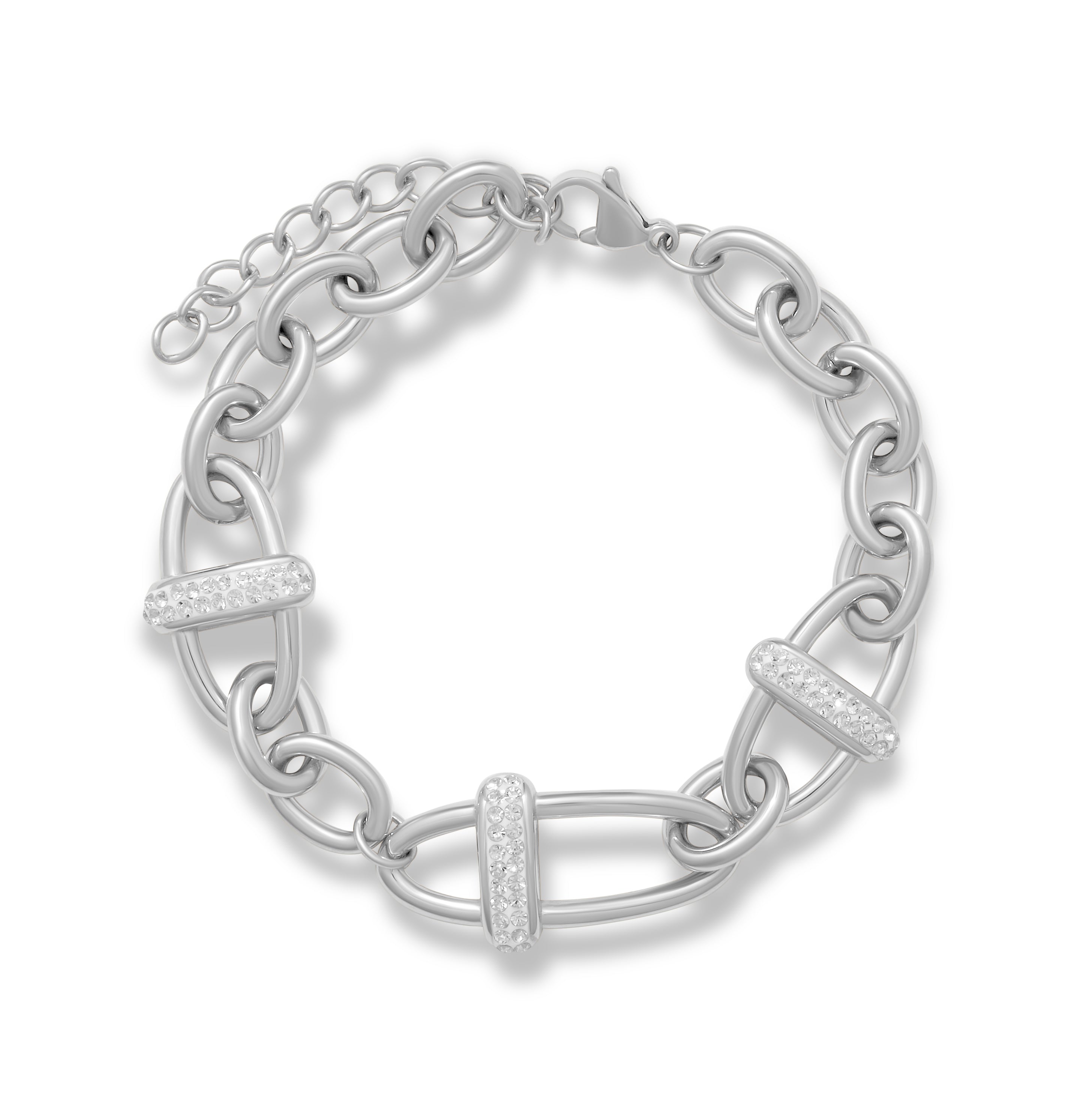 Oval Link Chain Bracelet with Preciosa - Silver