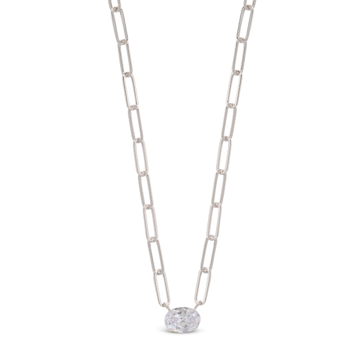 Solitaire Crystal Link Necklace - Silver
