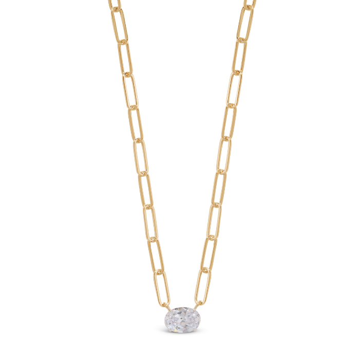 Solitaire Crystal Link Necklace - Gold