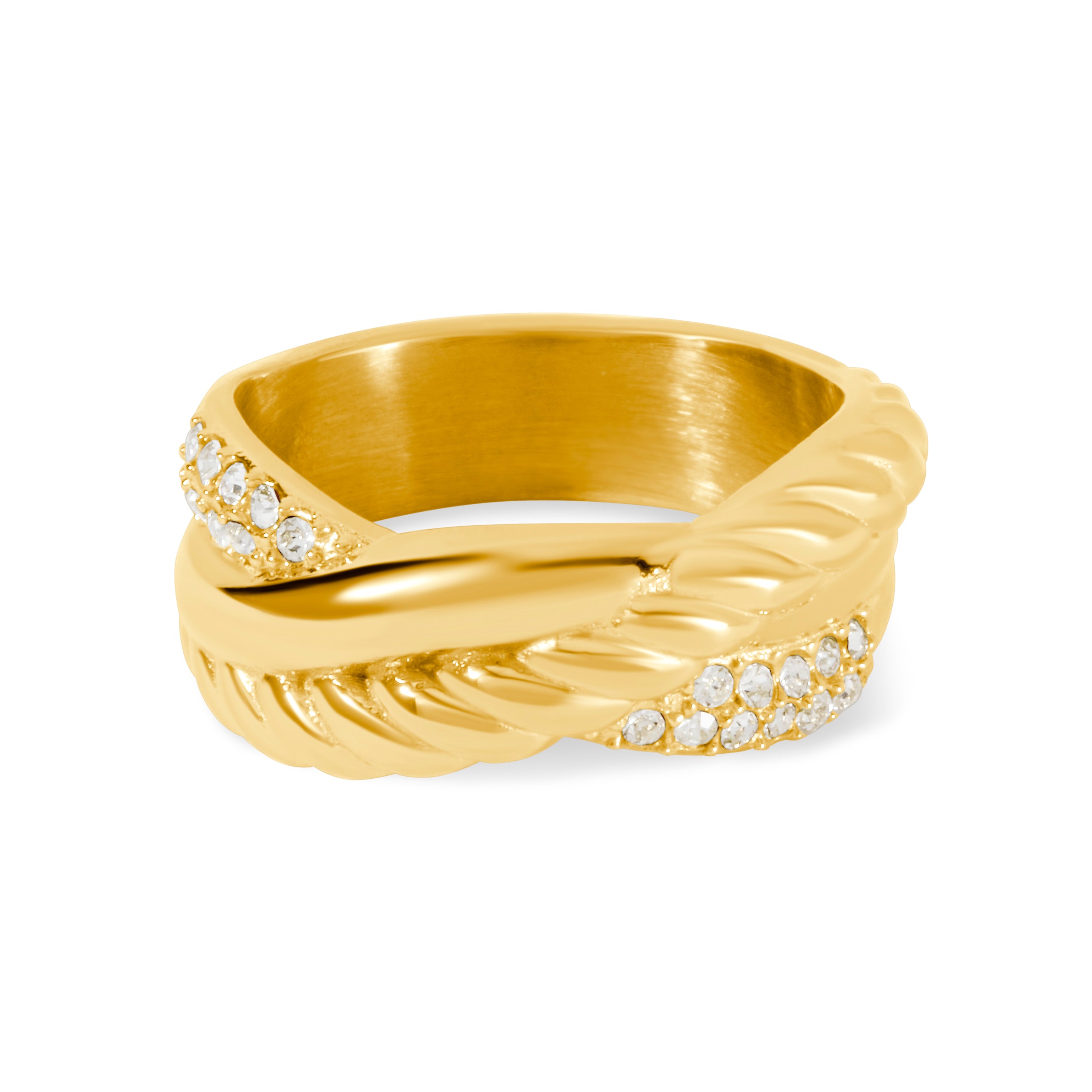 Textured Faux Stacker Ring with Presciosa Crystal Gold