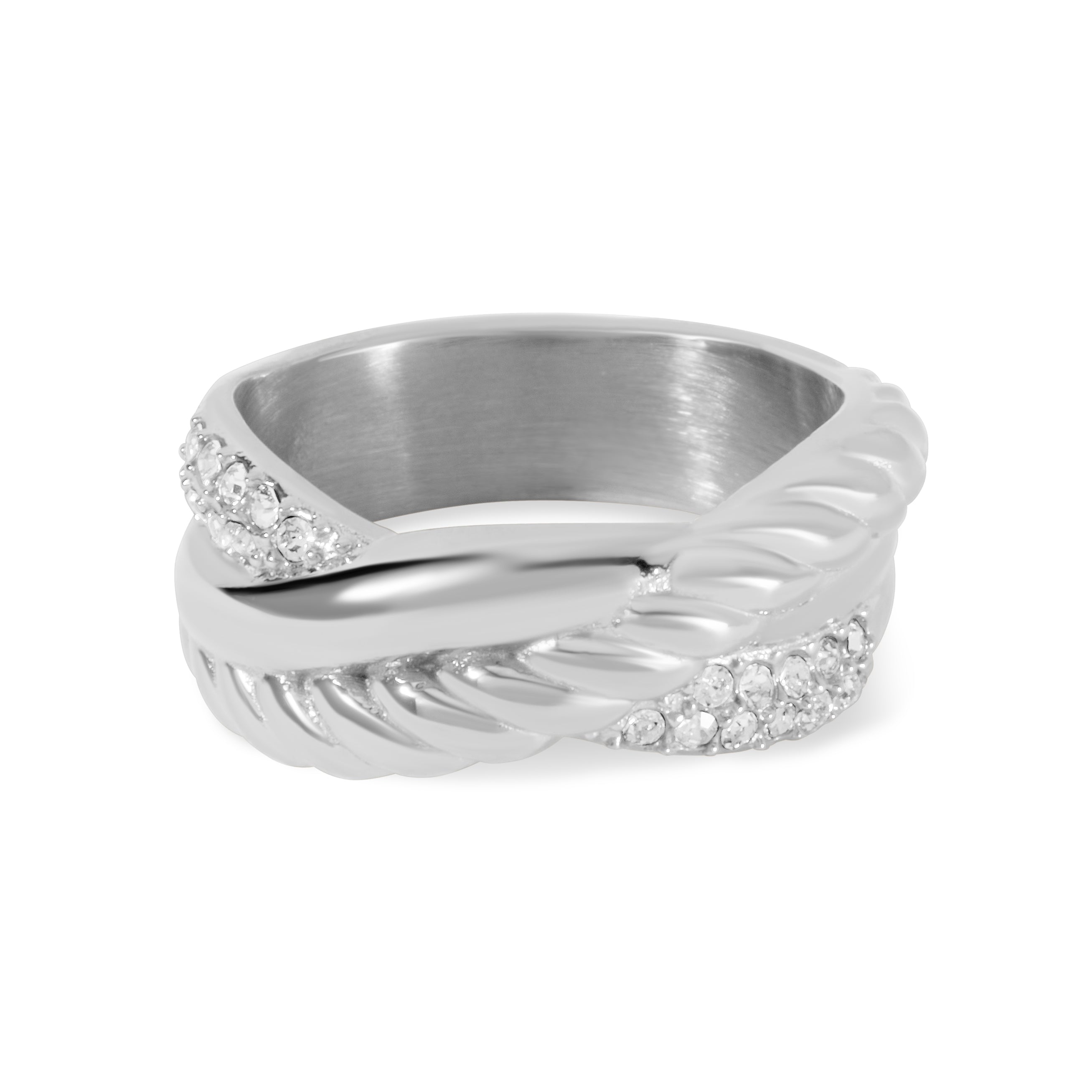 Textured Faux Stacker Ring with Presciosa Crystal Silver