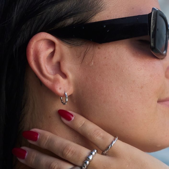 Bamboo Hoop Earrings - Silver