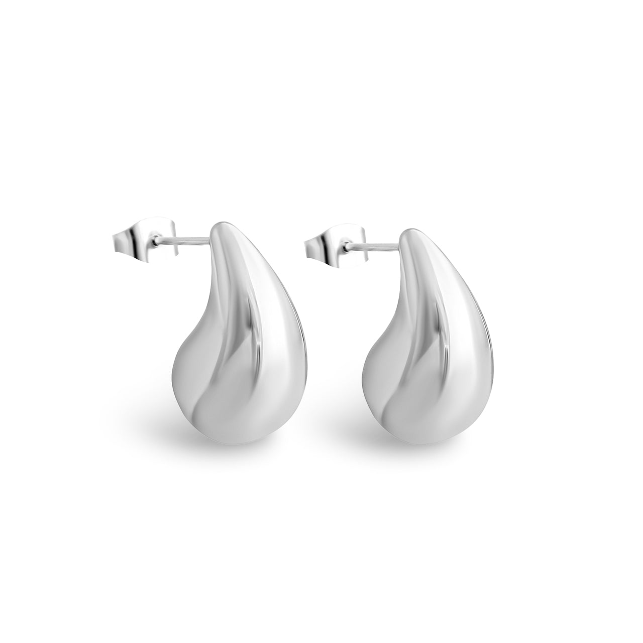 Puffy Teardrop Stud Earrings Silver