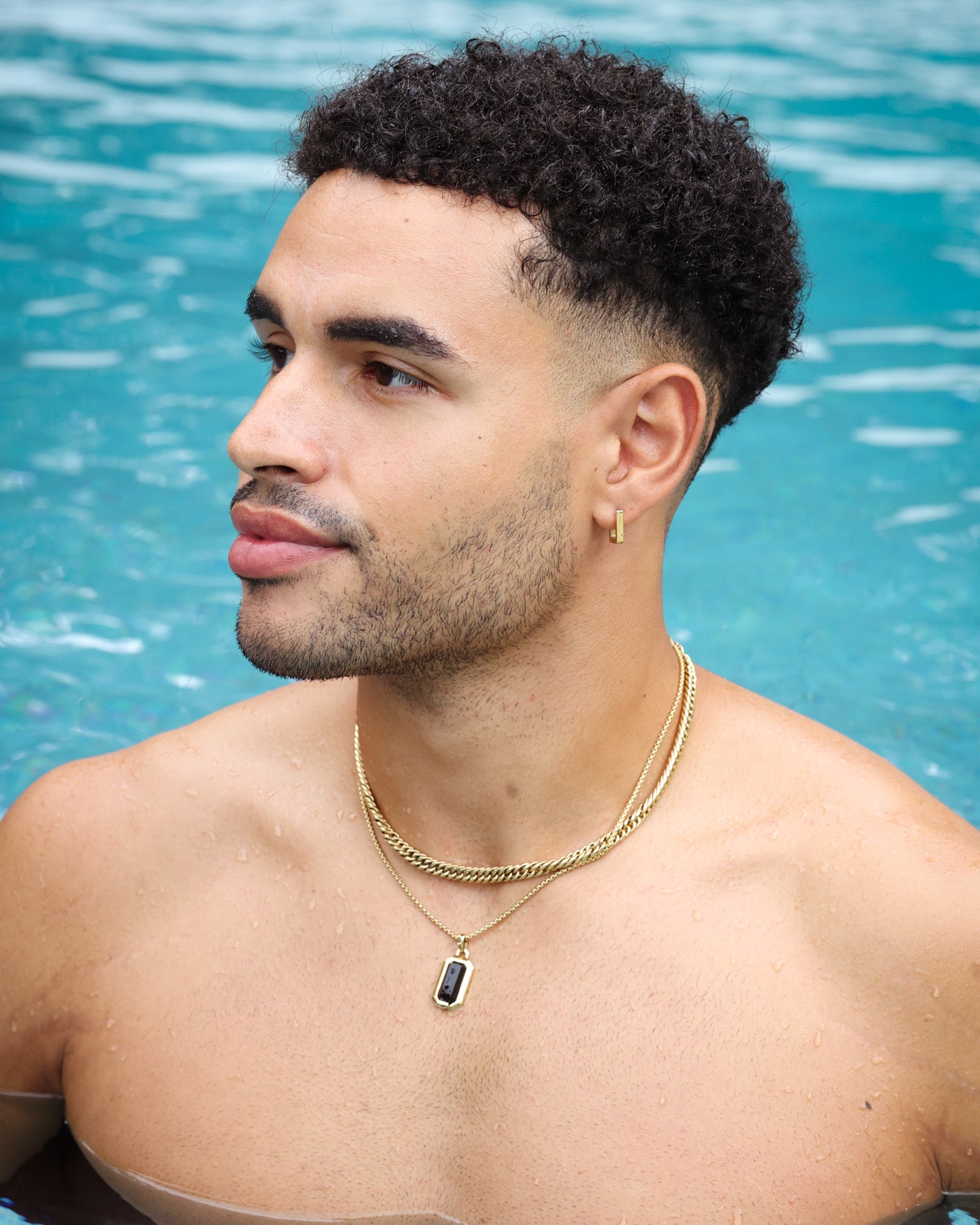 Black Onyx Rolo Necklace Gold