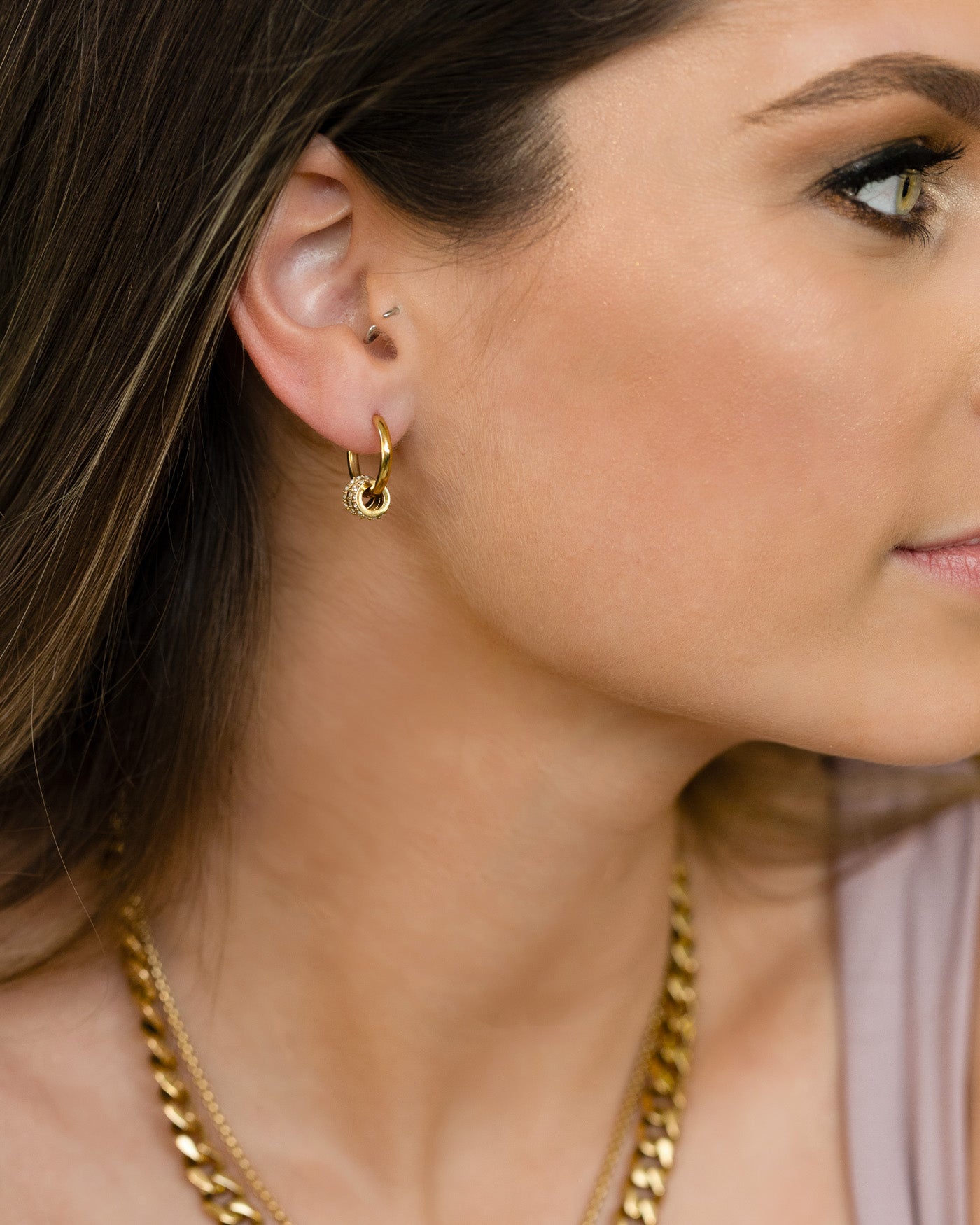 3 Ring Hoop Earrings Gold
