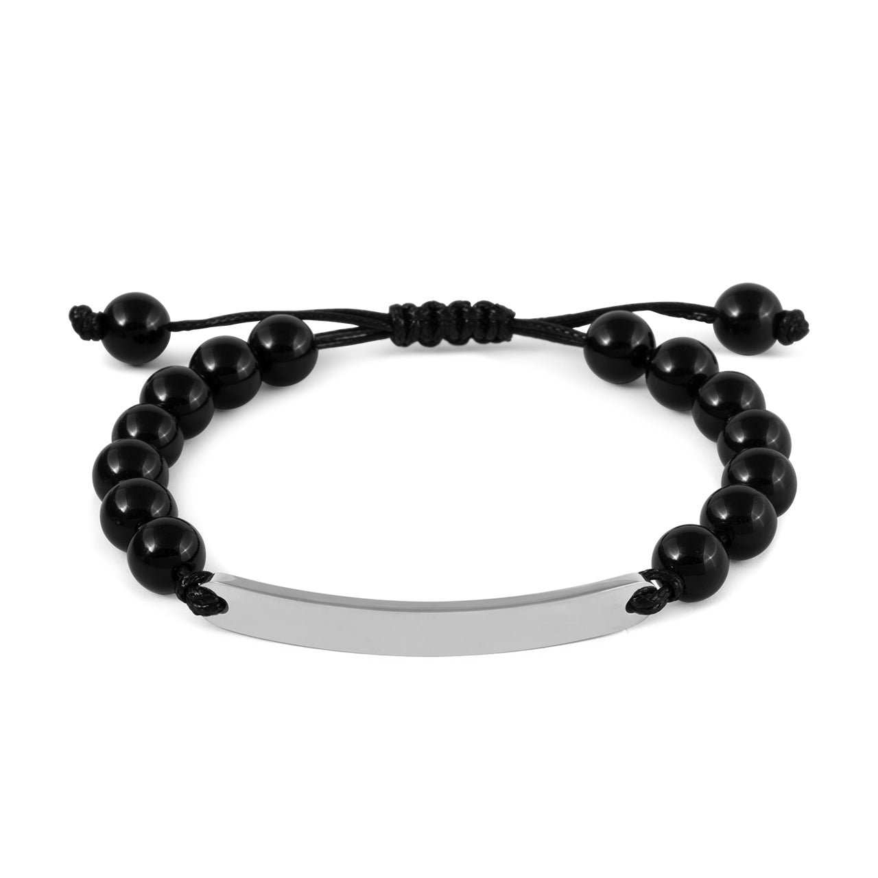Onyx Bead Plate Bracelet Silver