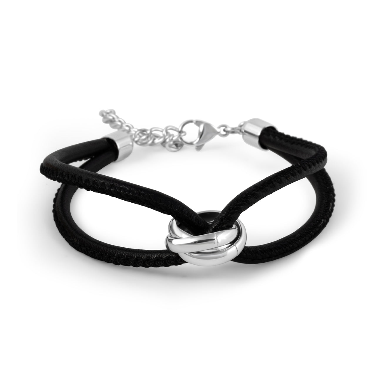 Black Leather Bracelet Silver