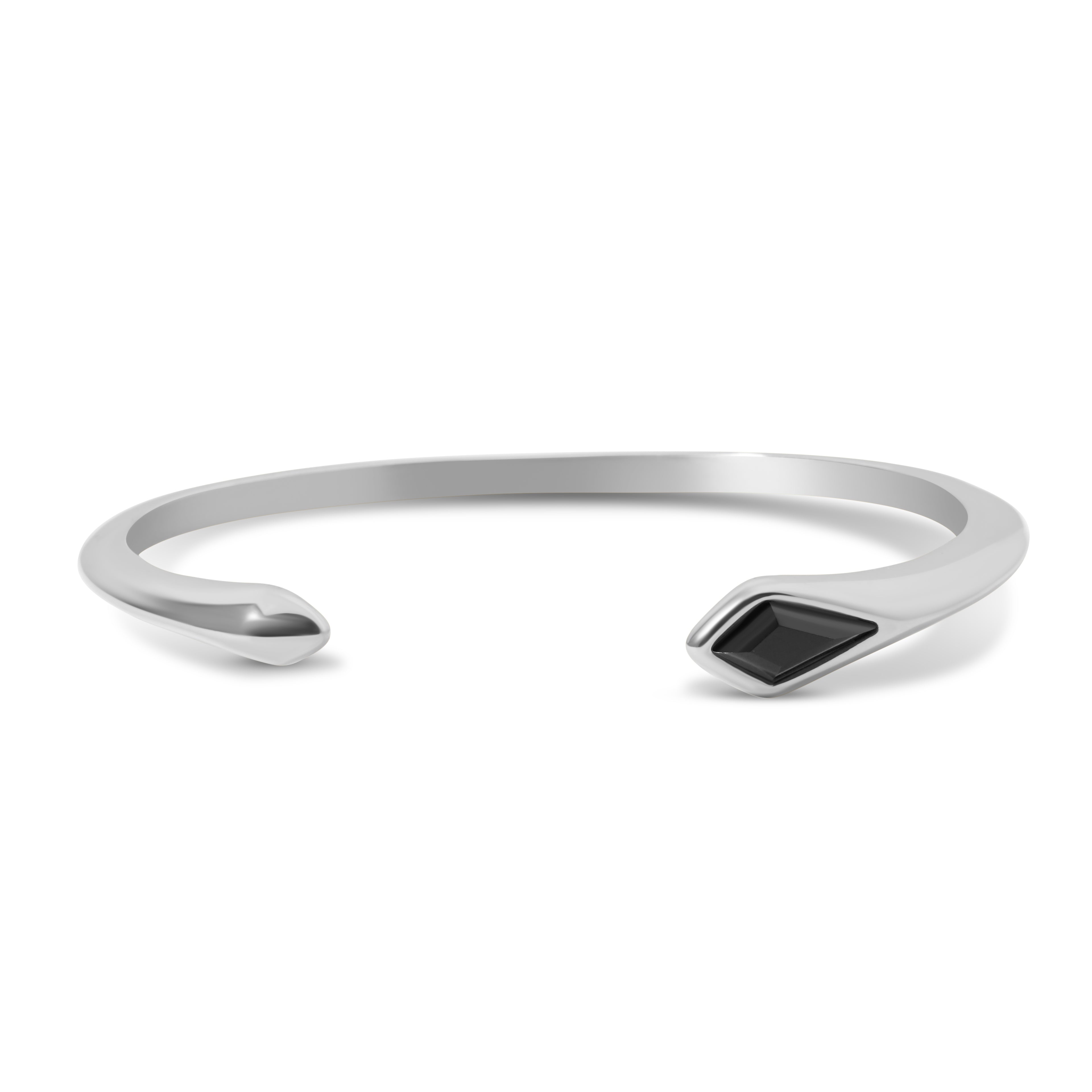 Black Glass Open Cuff Bracelet Silver