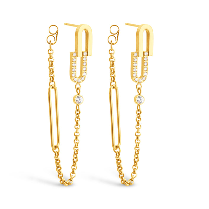 Celestial Chain Link Drop Earrings - Gold