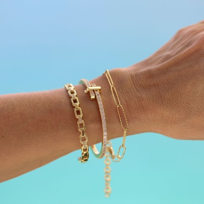 Bonded Box Chain Cuff Bracelet Gold