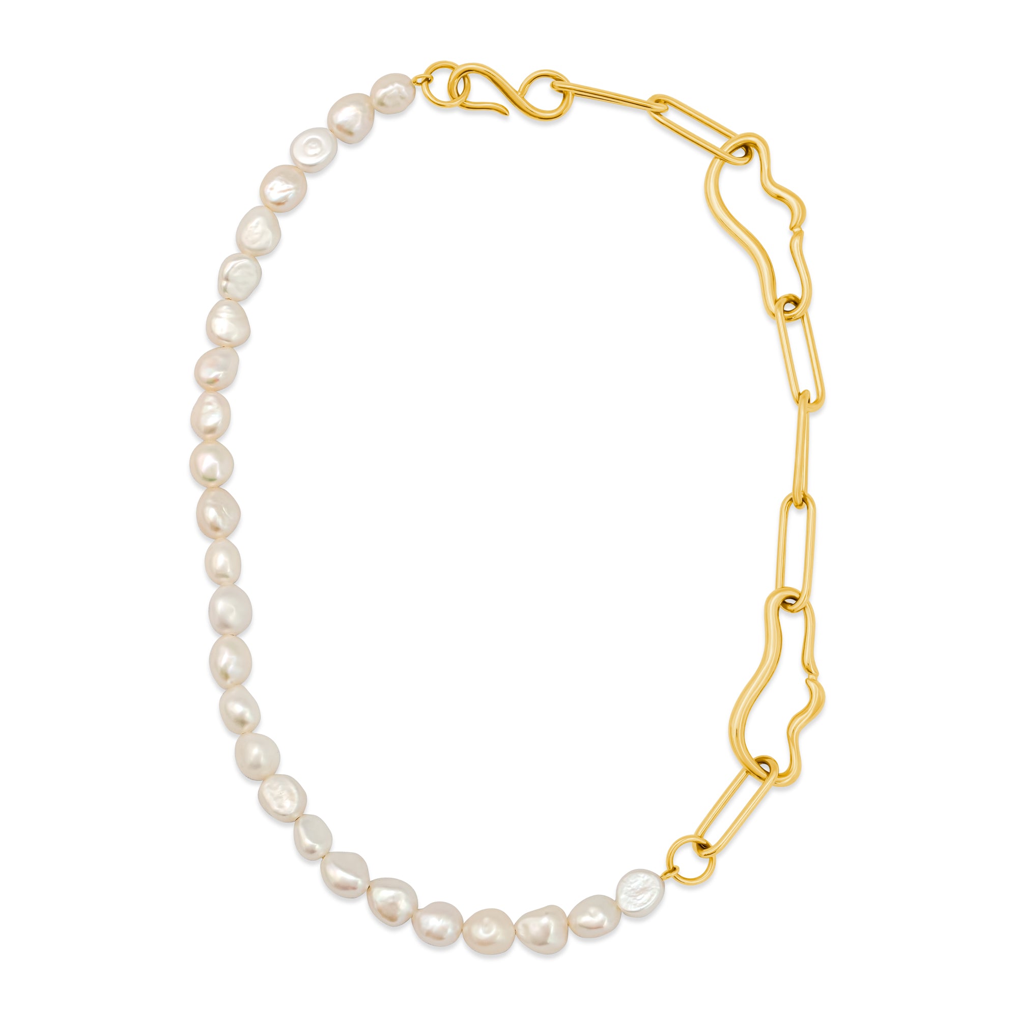 Pearl & Chain Necklace Gold