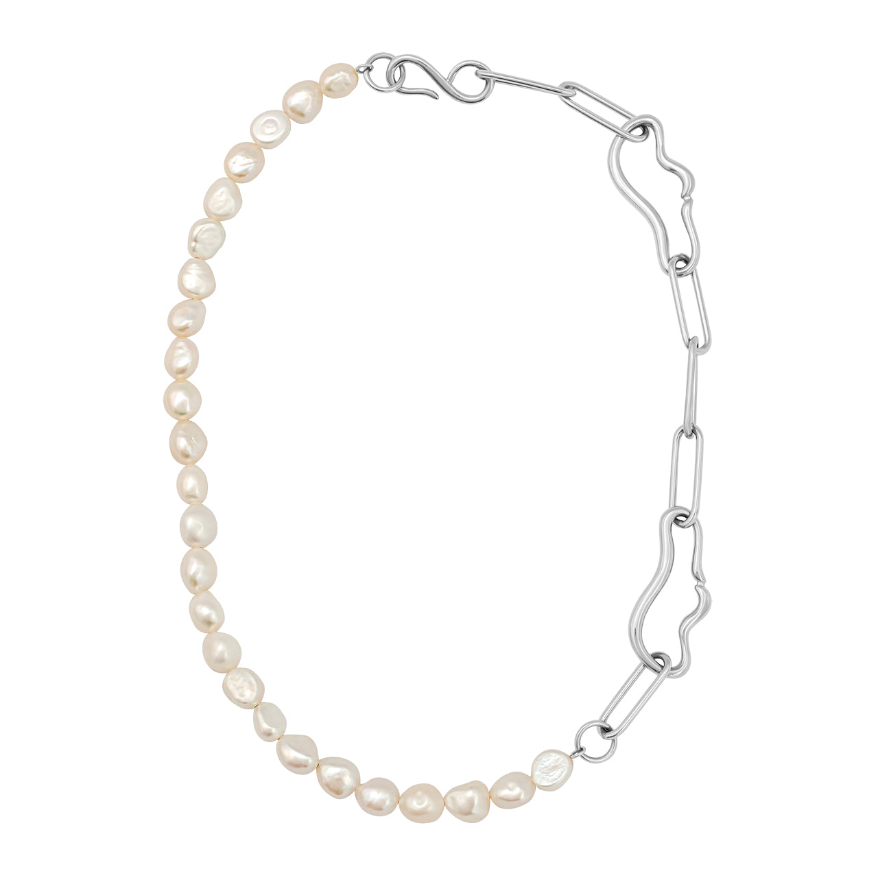 Pearl & Chain Necklace Silver