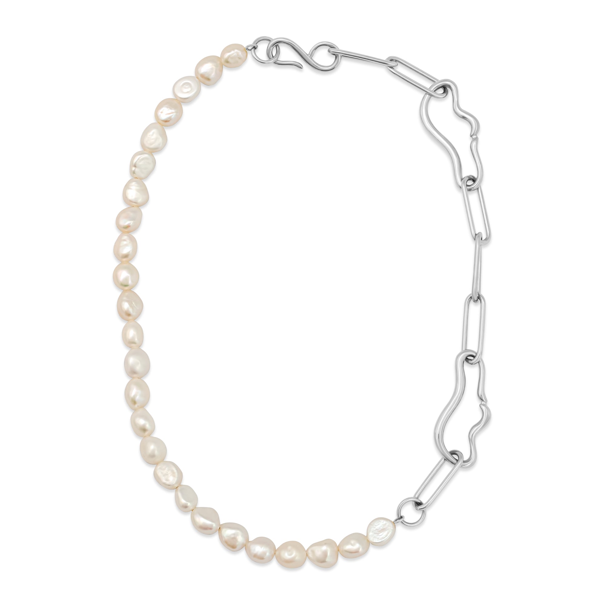 Pearl & Chain Necklace Silver