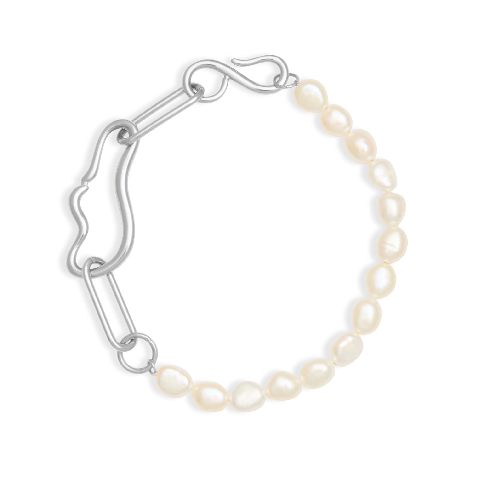 Pearl & Chain Bracelet Silver