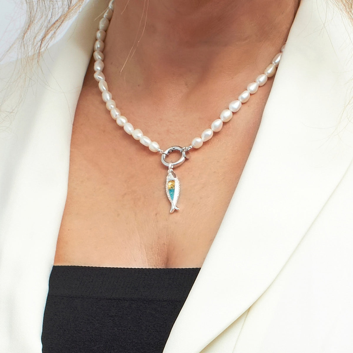 Pearl Charm Necklace - Silver