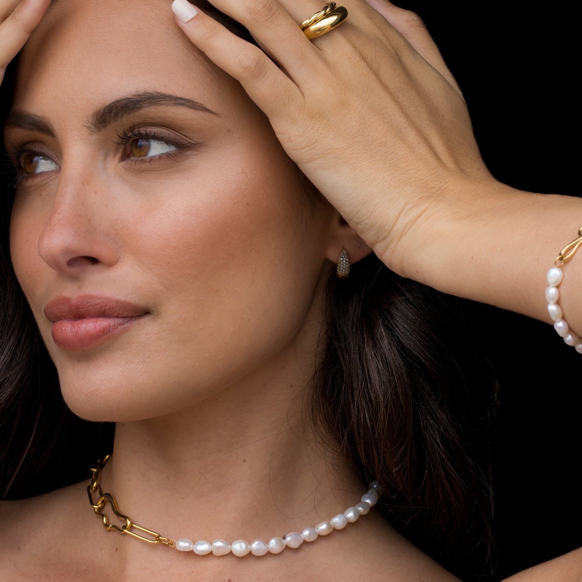 Pearl & Chain Necklace Gold